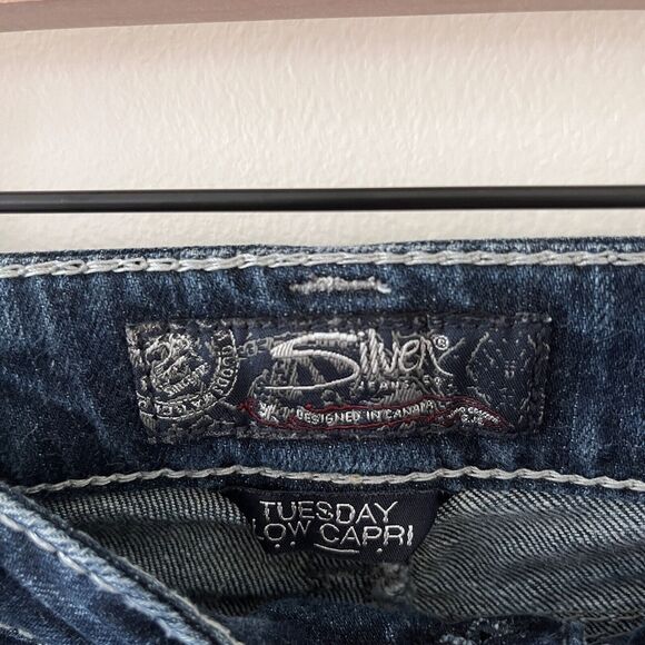 Silver Jeans Tuesday Low Capri Blue Denim Thick Stitch Country Western - Size 29 - Picture 4 of 11